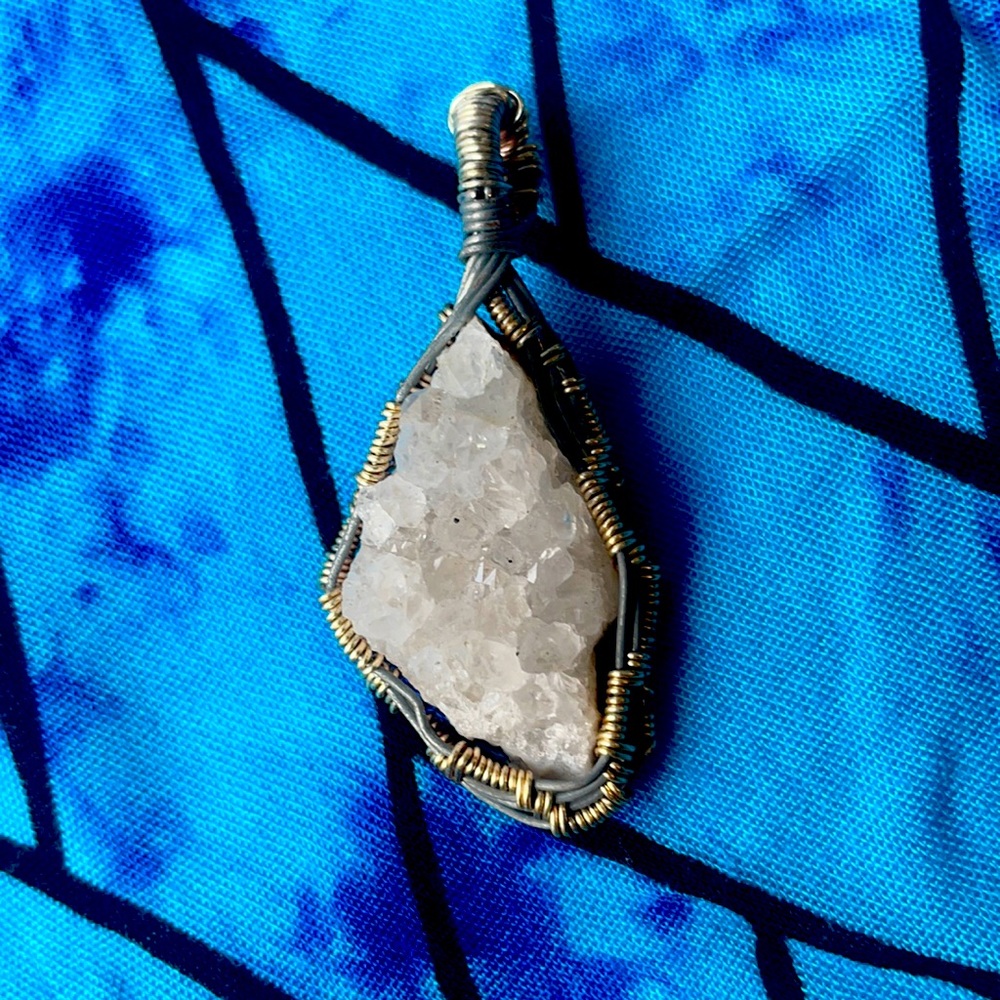 Handmade Calcite Geode Wire Wrap Necklace